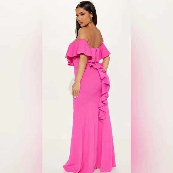 Fashion Nova Pink Ruffled Mermaid Gown - Picture 3 of 4